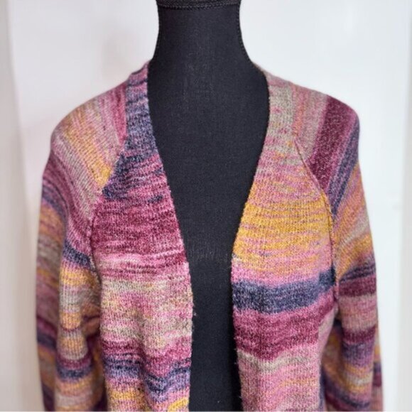 Lucky Brand Multicolour Striped Women's Sweater Medium Longline Pockets Open - Picture 4 of 8